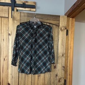Cato Brown and Teal Plaid Blouse